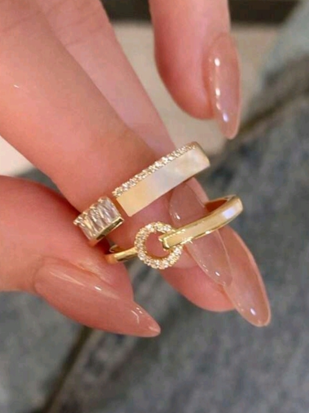 Gold and White Opal Circle Accent Stacking Ring - Womens Jewelry